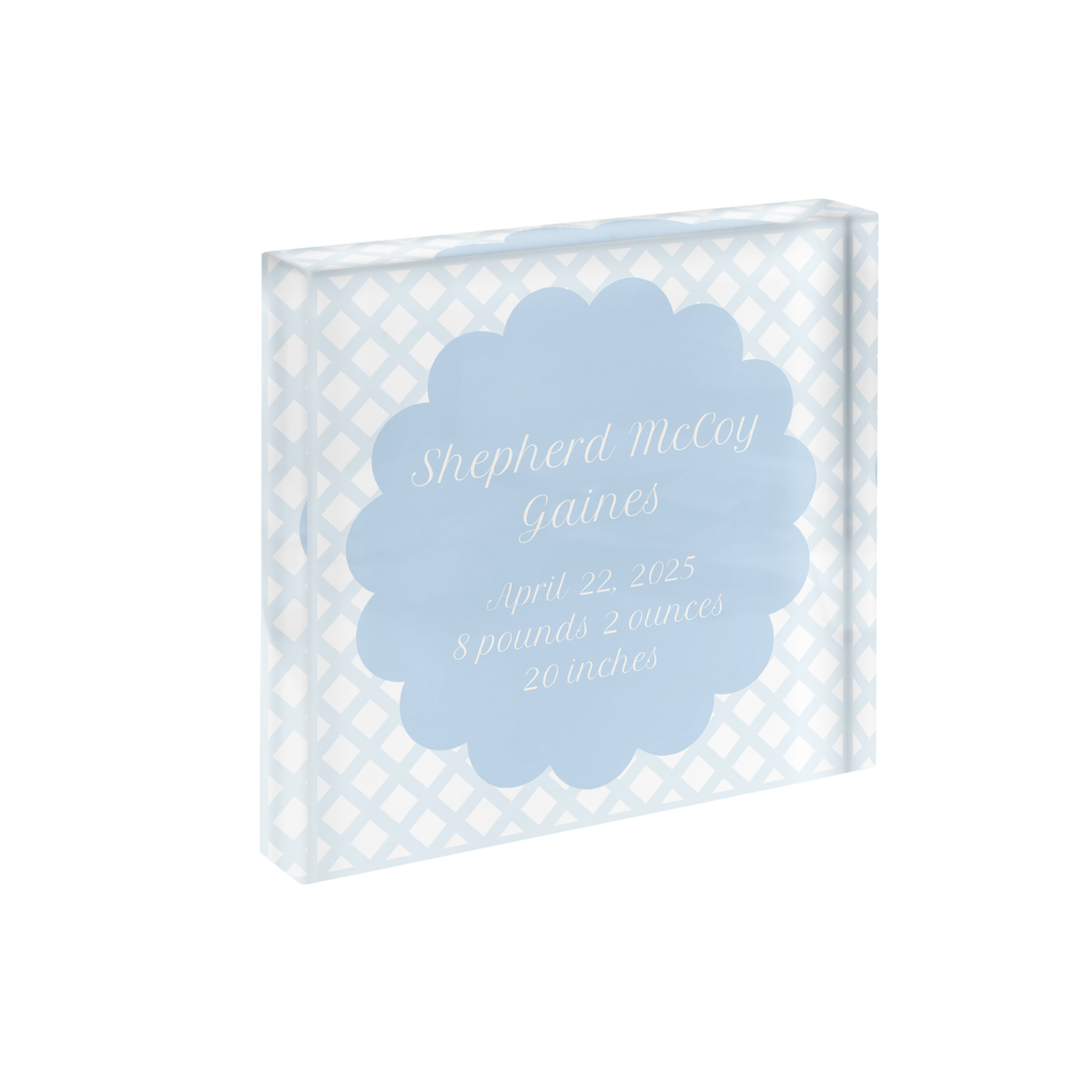 Lattice Cut Birth Announcement Print with Acrylic Frame