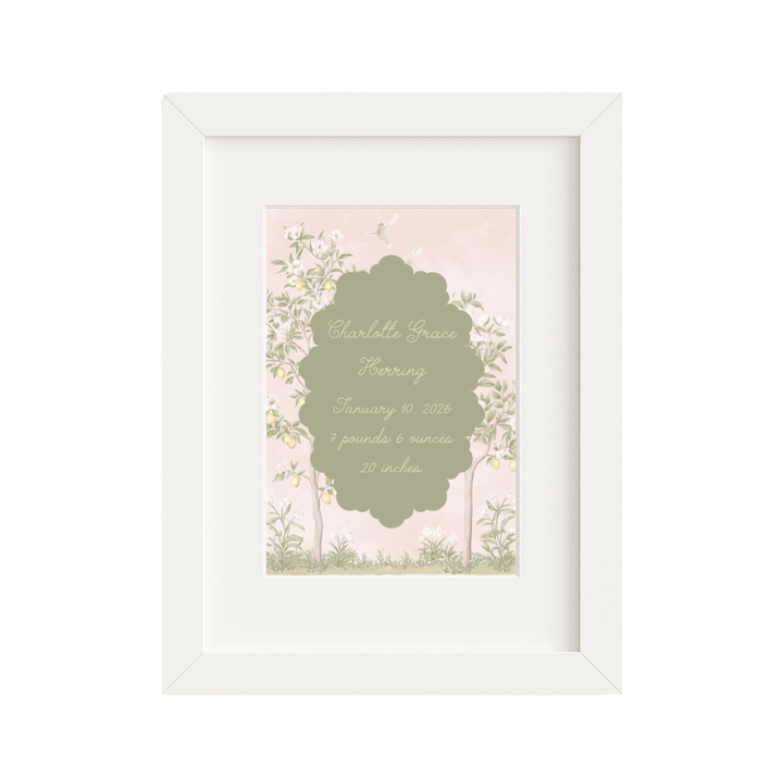 Pink Chinoiserie Birth Announcement Print