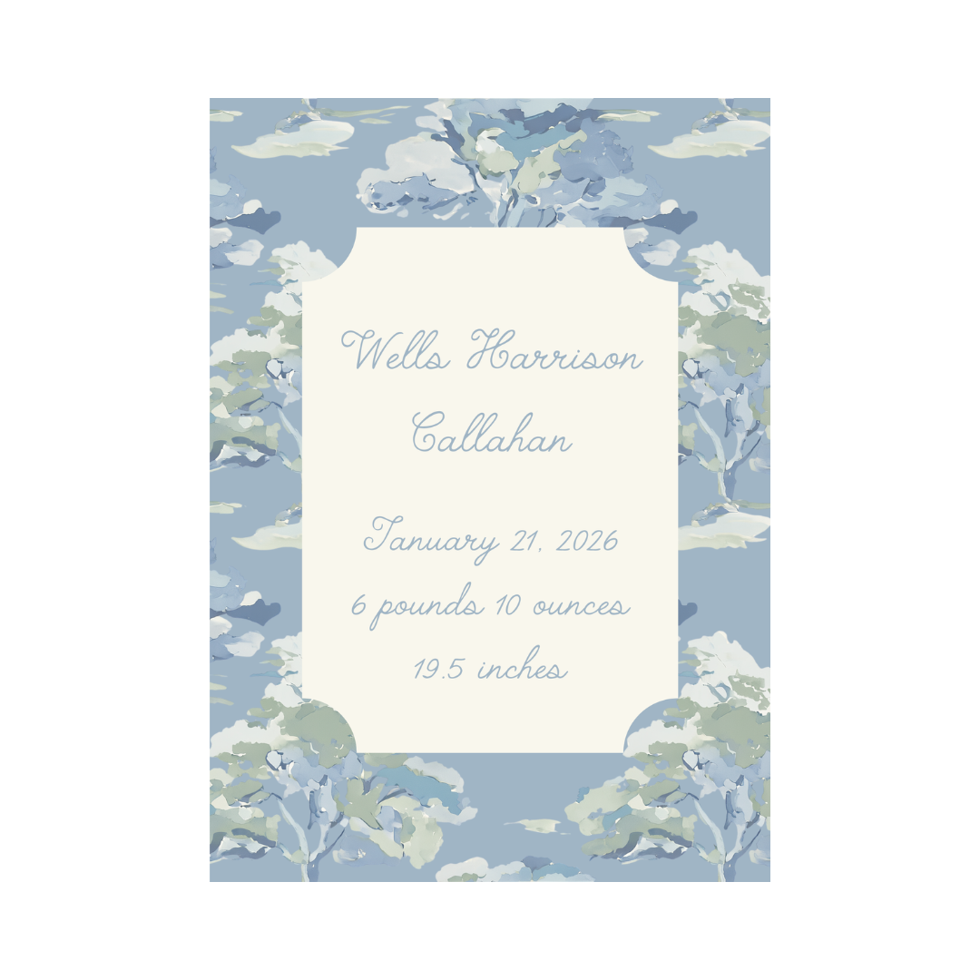 Blue Oak Tree Birth Announcement Print