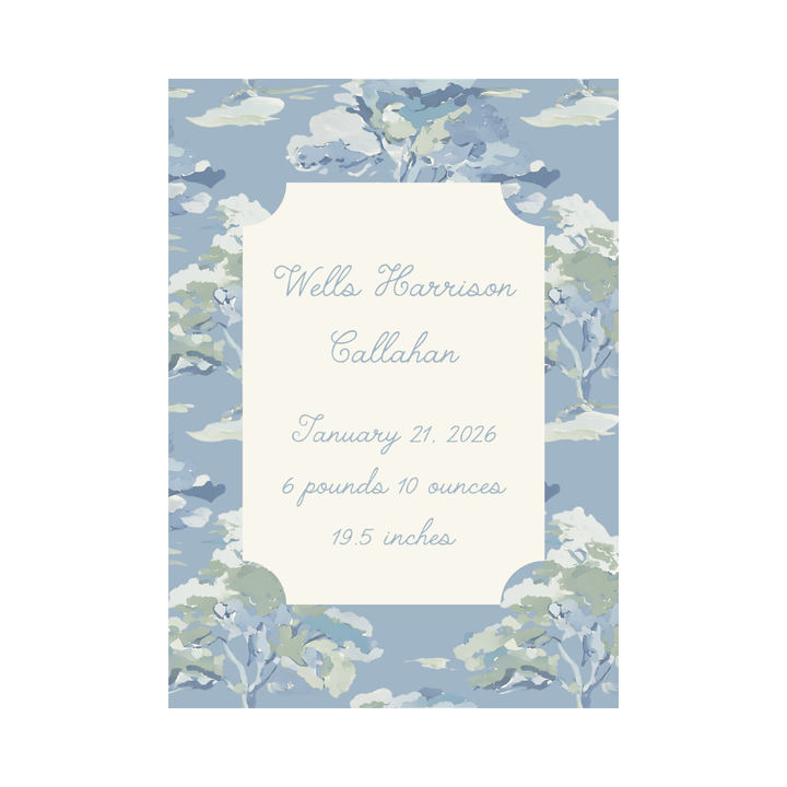 Blue Oak Tree Birth Announcement Print