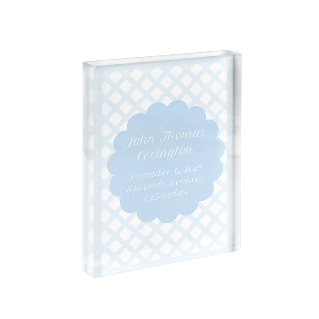 Lattice Cut Birth Announcement Print with Acrylic Frame