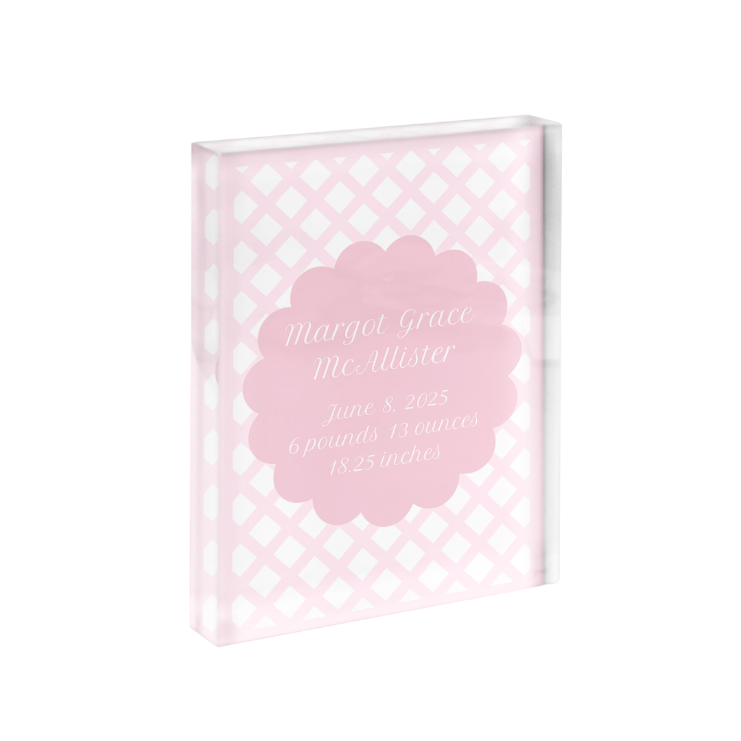 Lattice Cut Birth Announcement Print with Acrylic Frame