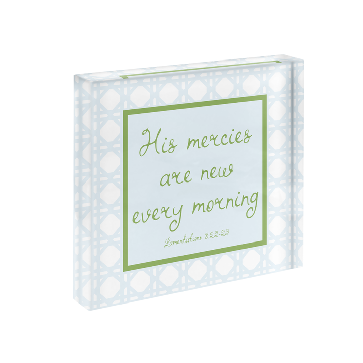 His Mercies Rattan Print in Acrylic Frame (Lamentations 3:22-23)