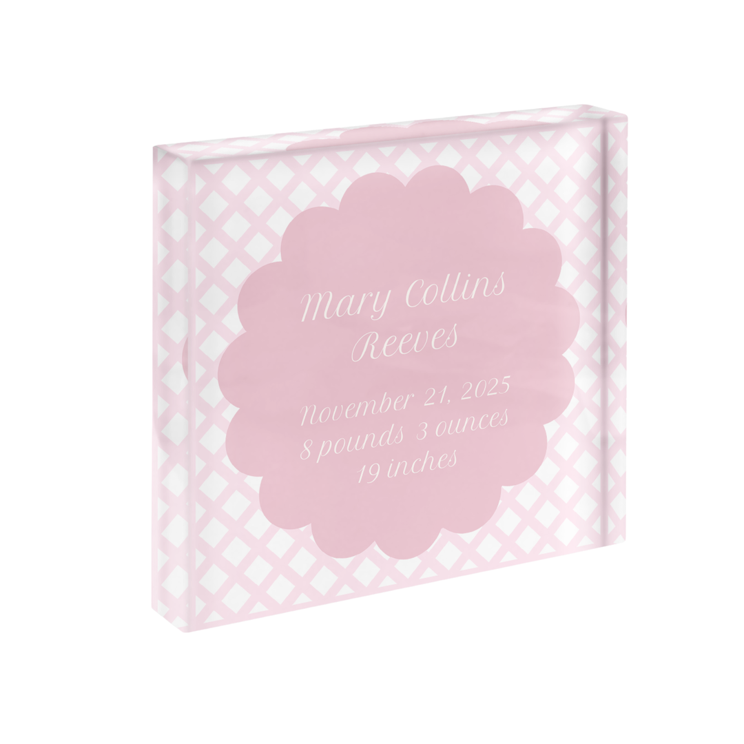 Lattice Cut Birth Announcement Print with Acrylic Frame