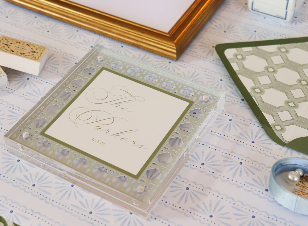 Last Name Rattan Cut Print in Acrylic Frame