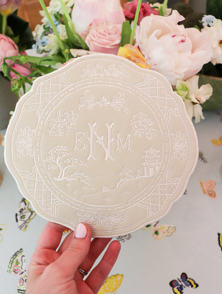 Italian Chinoiserie Embroidered Display Plate
