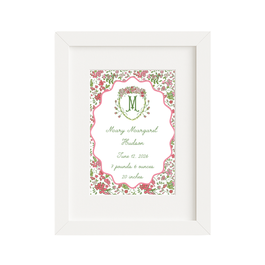 Floral Garden Birth Announcement Print