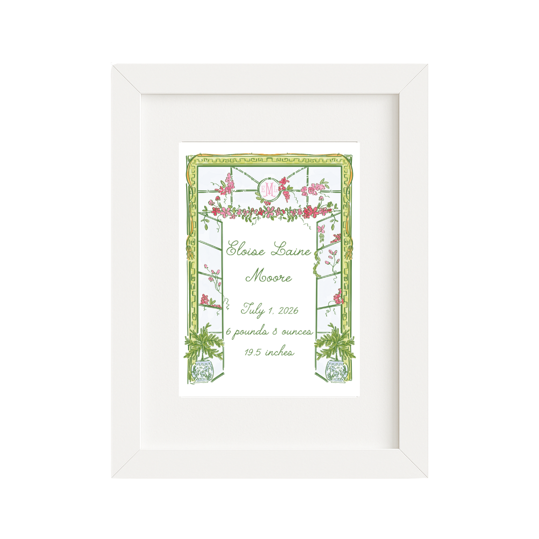 Floral Trellis Birth Announcement Print