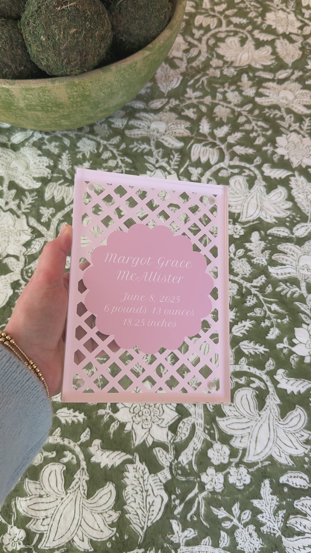 Lattice Cut Birth Announcement Print with Acrylic Frame