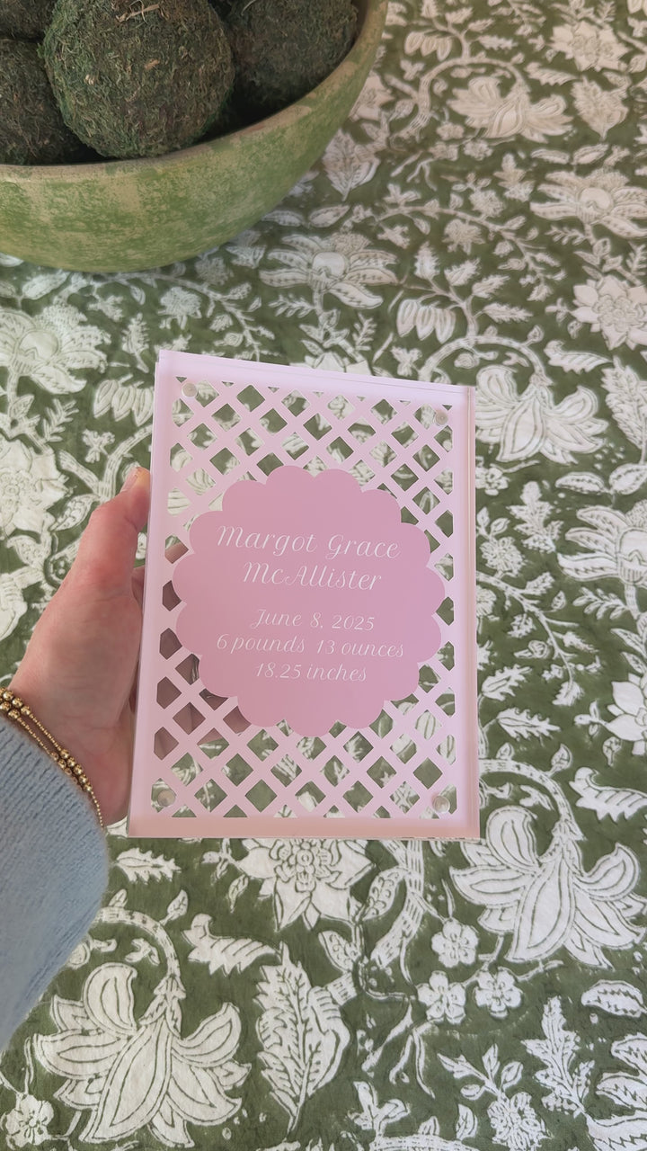 Lattice Cut Birth Announcement Print with Acrylic Frame