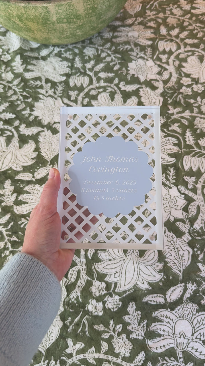 Lattice Cut Birth Announcement Print with Acrylic Frame